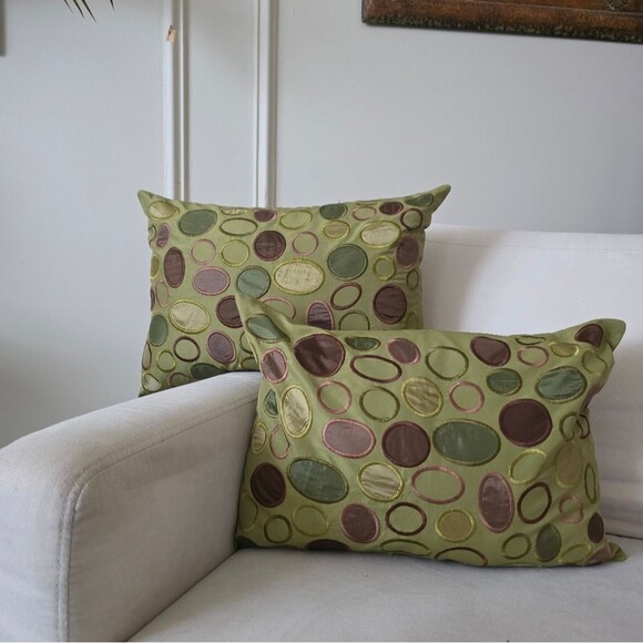 Pier 1 Imports Green Brown Mosstone Geometric Accent Pillow Cover Set Of 2 - Picture 1 of 15